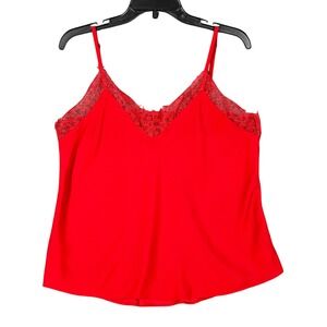 7 For All Mankind Womens L Red Lace Trim Camisole‎ Top Romantic Date Night Chic
